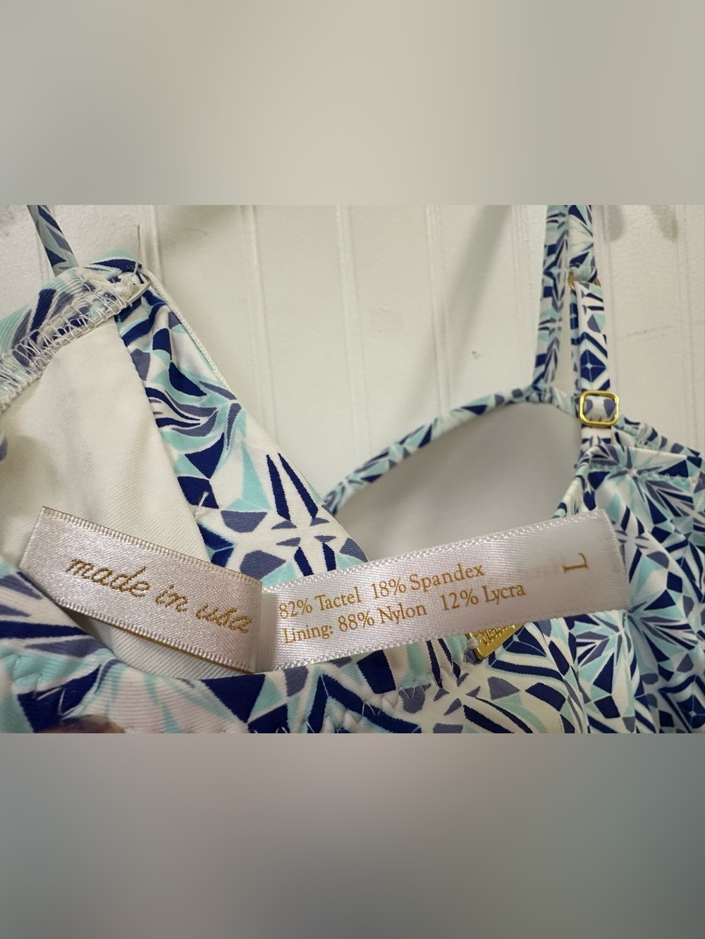 Helen Jon Women’s Ruched Geometric Tankini Top Swimsuit Blue & White Coastal - Picture 5 of 13